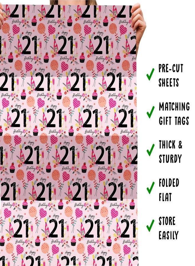 CENTRAL 23 Pink Wrapping Paper for Women - 6 Sheets of Gift Wrap - Party - 21st Wrapping Paper for Her - For Friends or Girlfriend - Age 21 - Comes with Fun Stickers - Image 5